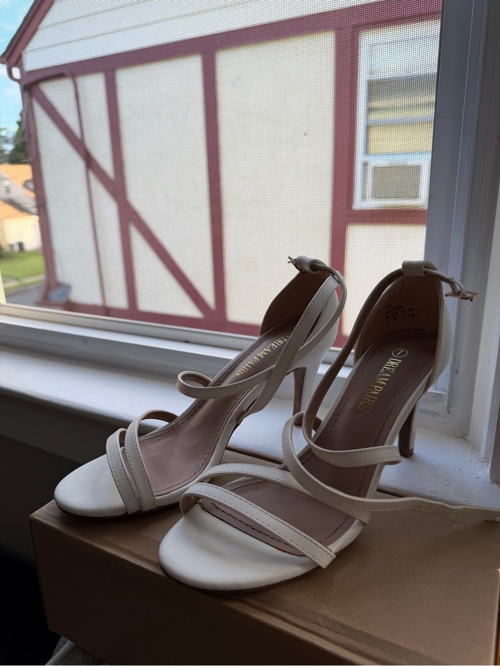 Dream Pairs Women’s Strappy Ankle‑Buckle Heels in White